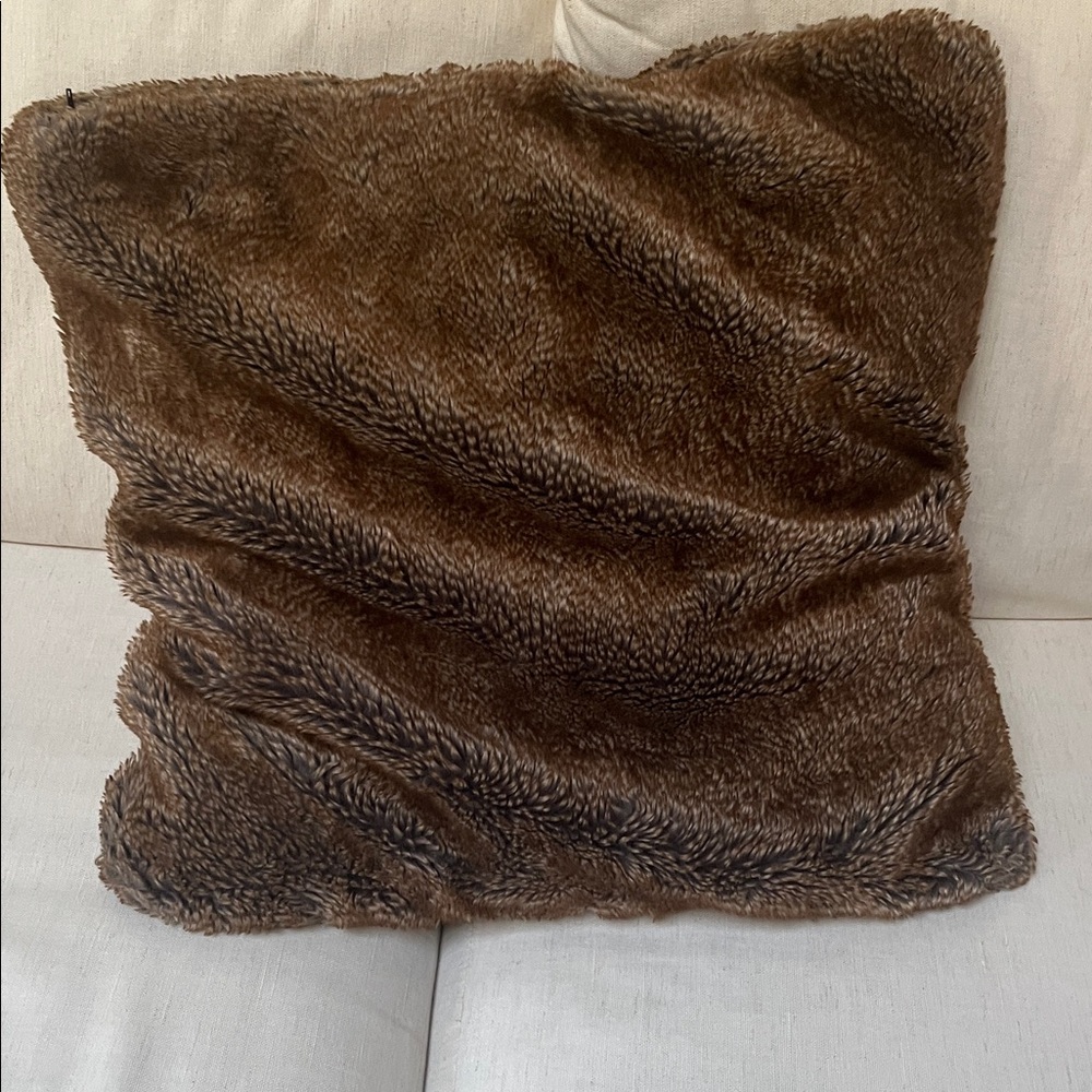Frontgate Two Luxurious Brown Faux Fur Accent Pillows - Picture 4 of 6